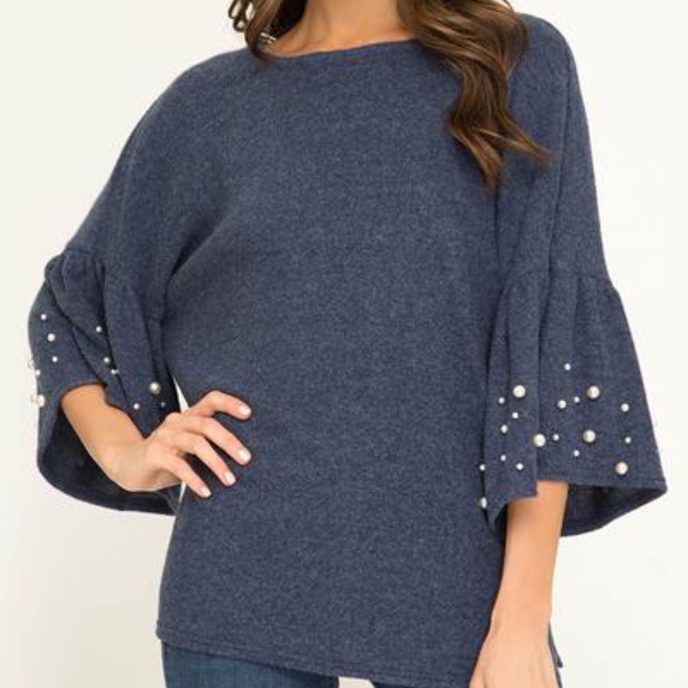 Charlotte 3/4 Pearl Sleeve Sweater